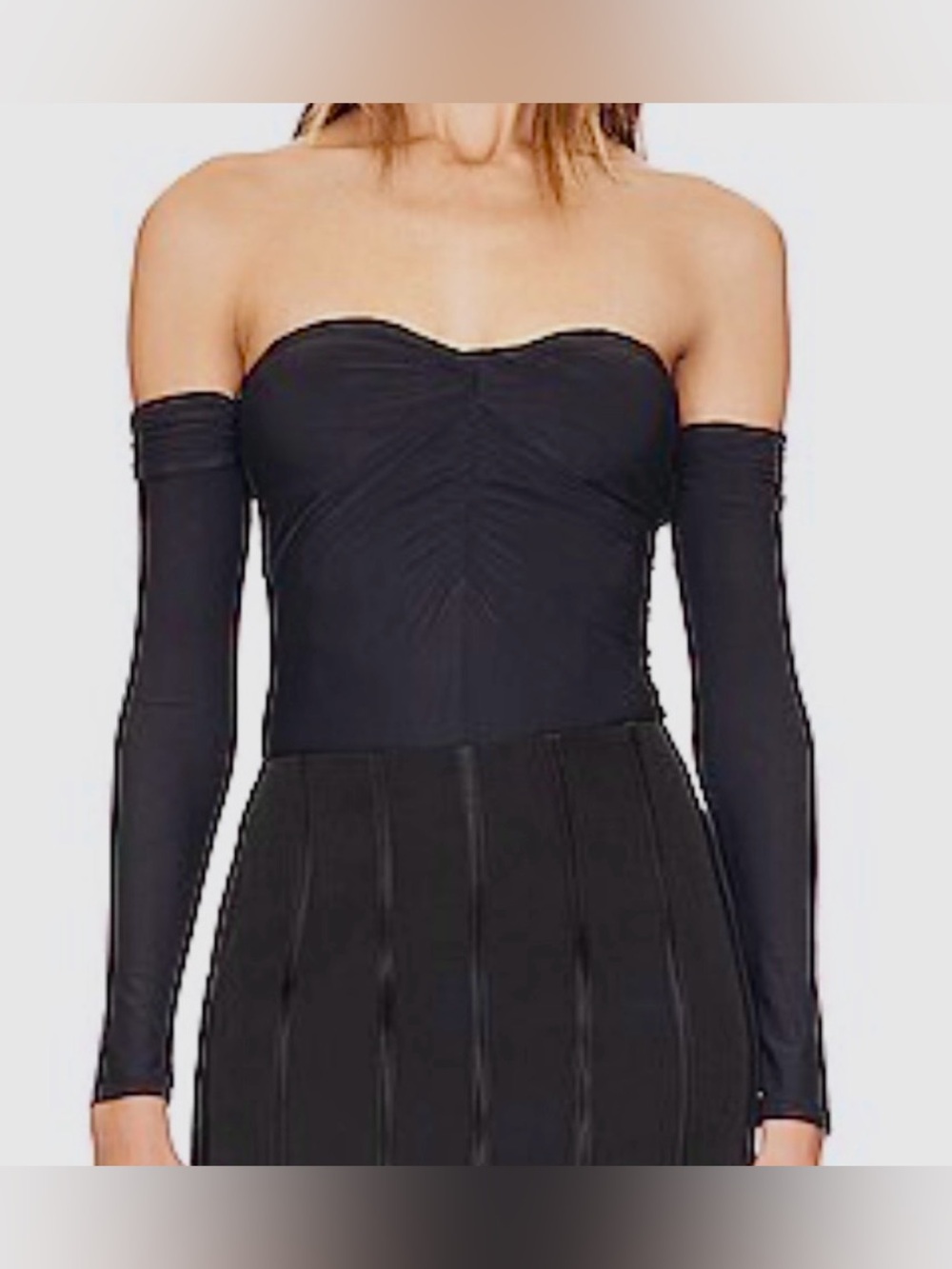 Fleur du Mal Strapless Off-Shoulder black bodysuit with detachable sleeves sz S
